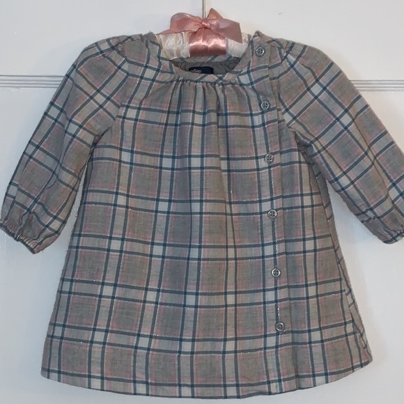 GAP Other - GAP Baby Pink & Gray Plaid Dress 3-6M EUC